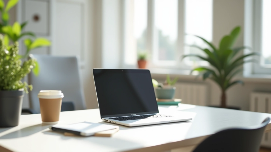 Espace de travail moderne avec ordinateur portable et environnement professionnel