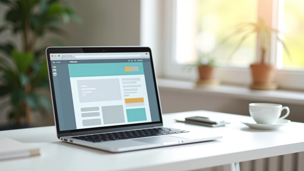 Ordinateur portable affichant une plateforme de création de sites web moderne avec interface intuitive