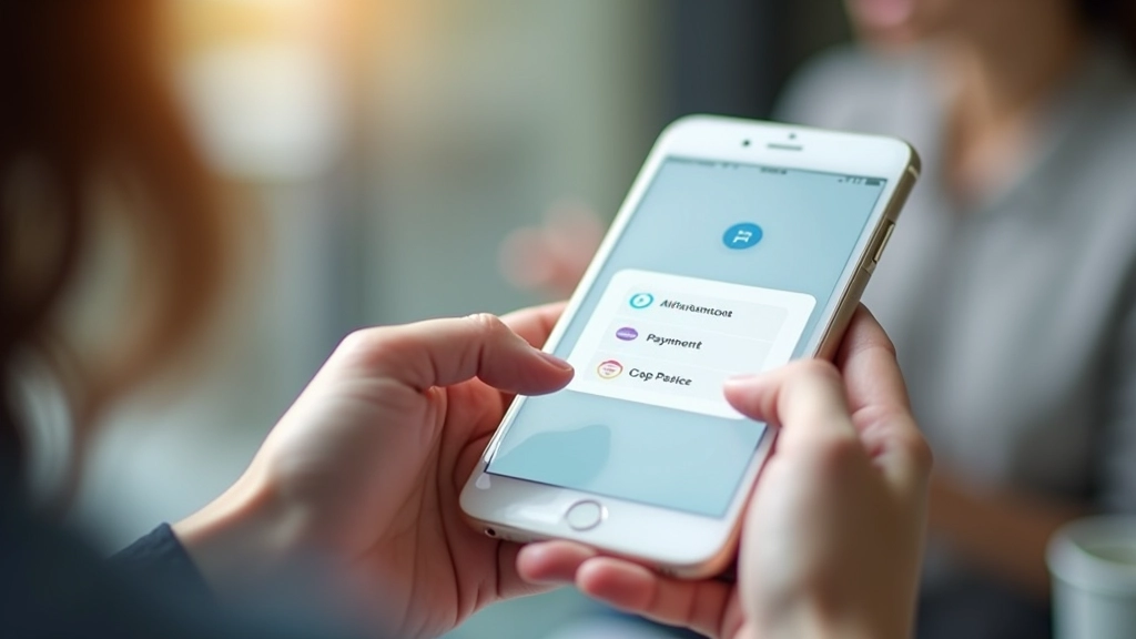 Téléphone affichant une application de paiement simple avec différentes méthodes de paiement